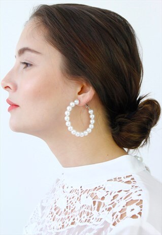 SILVER PEARL HOOP DROP DANGLE EARRINGS