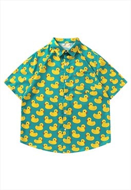 Rubber duck print shirt short sleeve kidcore blouse rave top