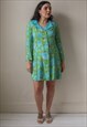 VINTAGE 70S DRESS COAT IN GREEN FLORAL PRINT