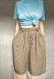 VINTAGE KHAKI CULOTTES, WIDE RETRO SHORTS, HIGH WAIST SHORTS