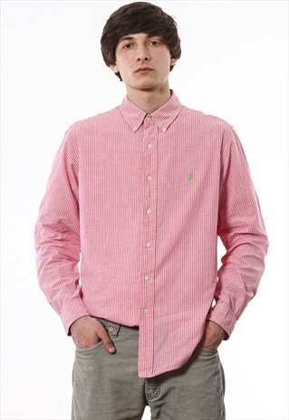 VINTAGE POLO RALPH LAUREN 90S PINK STRIPED LONG SLEEVE