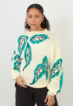 Vintage white chunky knit abstract jumper