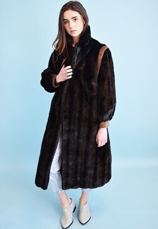 80'S RETRO OVERSIZED FAUX FUR & REAL SUEDE DETAILING COAT