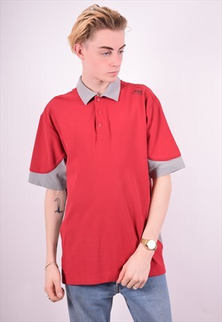 HELLY HANSEN MENS VINTAGE POLO SHIRT LARGE RED 90'S