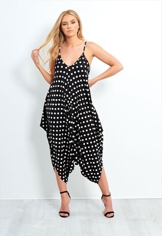 BLACK POLKA DOT HAREM ROMPER