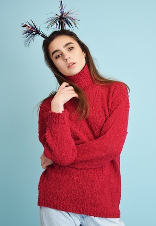 CUTE 90'S RETRO CHRISTMAS ROLL NECK KNITTED JUMPER TOP