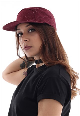BURGUNDY POLKA DOT CAP