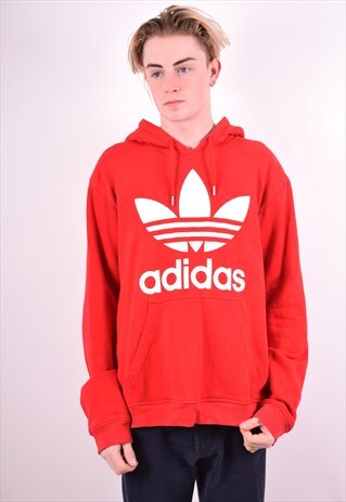 ADIDAS MENS VINTAGE HOODIE JUMPER XL RED 90'S