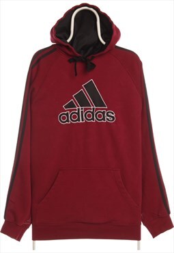 Adidas 90's Spellout Cotton Pullover Hoodie Large Red