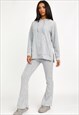 GREY SOFT BRUSHED RIBBED HOODIE & FLARE TROUSER CO ORD