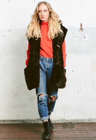 VINTAGE 80S FAUX FUR LONG GILET