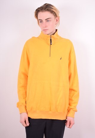 NAUTICA MENS VINTAGE SWEATSHIRT JUMPER LARGE YELLOW 90S