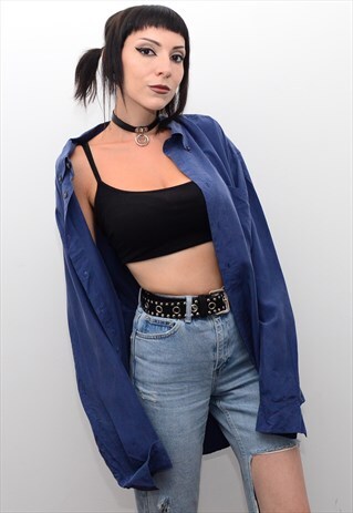 VINTAGE 90'S GENUINE SILK ROYAL BLUE OVERSIZED SHIRT