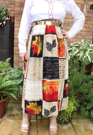 Vintage 80s Abstract Patchwork Floral Pattern Festival Skirt