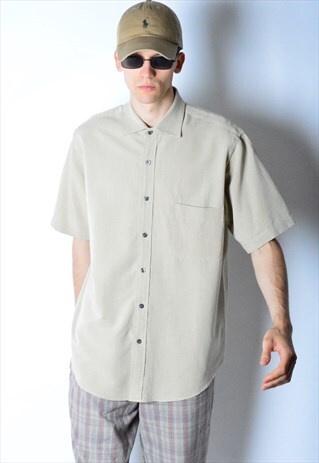 VINTAGE 90S BEIGE MINIMALIST LINEN BLEND SHIRT