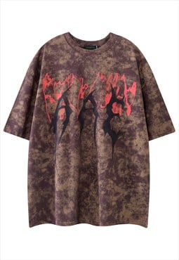 Camo print t-shirt graffiti tee grunge military top in brown
