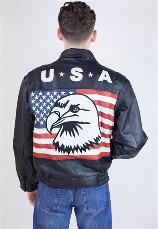 VINTAGE 90S USA BLACK LEATHER JACKET