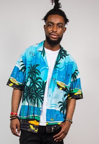 90'S VINTAGE HAWAIIAN BEACH PATTERN SHORT SLEEVE SHIRT
