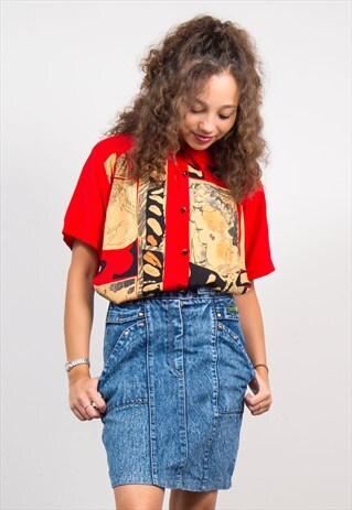 VINTAGE 90'S RED PATTERNED SHIRT BLOUSE