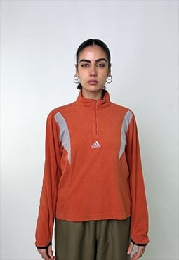 Orange y2ks Adidas Embroidered Centre Logo Fleece Sweatshirt