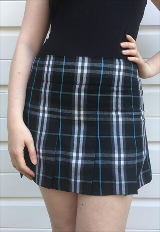 WOMENS BURBERRY SKIRT BLUE NOVA CHECK HIPSTER PLEATED SKIRT