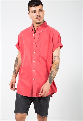 VINTAGE 80S TOMMY HILFIGER SHORT SLEEVE SHIRT/ S4581