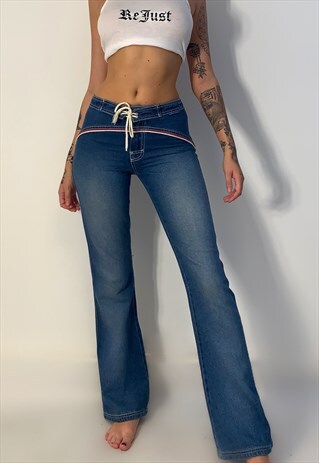 Y2K LOW WAISTED HIPSTER FLARE JEANS WITH TIE DETAIL