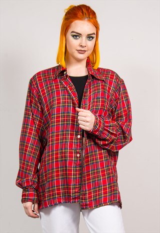 VINTAGE 90'S RED CHECKED OVERSIZED TARTAN SHIRT
