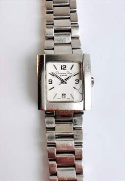 Christian Dior Watch Silver Riva 25mm White Square Vintage