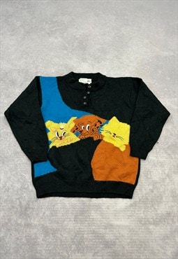 Vintage Knitted Jumper Cute Animals Patterned Knit Sweater