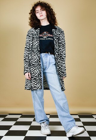 THE MOST AMAZING ZEBRA PRINT FAUX FUR 80S CIGARETTE JACKET