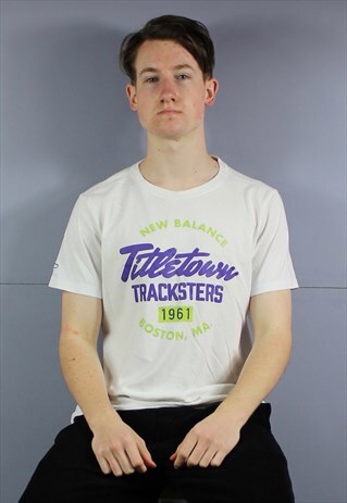 VINTAGE NEW BALANCE T-SHIRT IN WHITE WITH PRINTED LOGO. SIZE