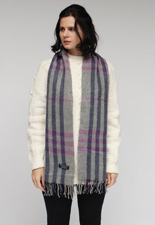 VINTAGE CASHMERE CHECKED SCARF GREY-AS46