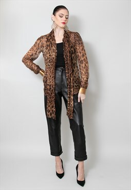 Dolce and Gabbana Animal Print Pussy Bow Sheer Blouse