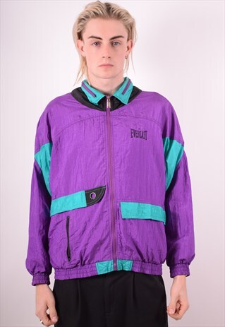 EVERLAST MENS VINTAGE TRACKSUIT TOP JACKET MEDIUM PURPLE 90S
