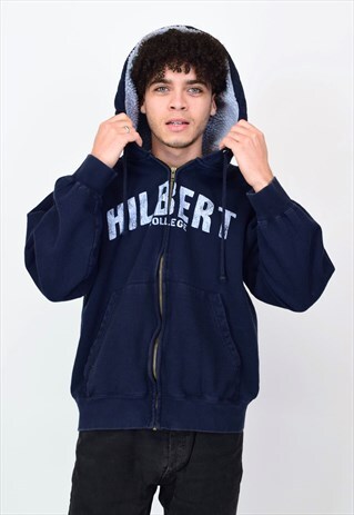 VINTAGE 90'S NAVY ZIP UP HOODIE WITH POCKETS
