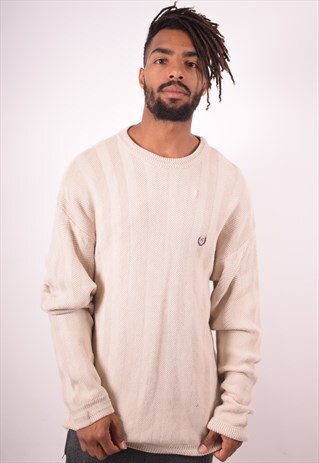 CHAPS MENS VINTAGE JUMPER SWEATER LARGE BEIGE 90S