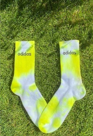 NEON YELLOW TIE DYE ADIDAS SOCKS
