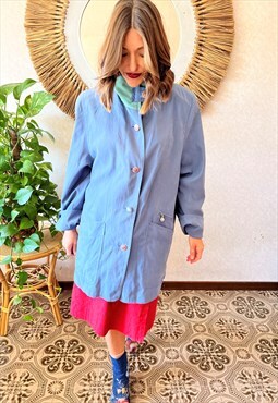 1980's vintage blue and green trench coat 
