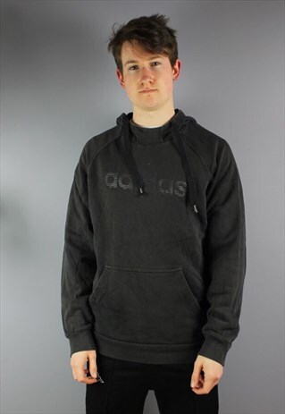 VINTAGE ADIDAS HOODIE IN BLACK WITH PRINTED LOGO