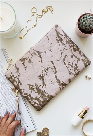 GOLD MARBLE EFFECT / MAKE UP / ACCESSORY / CLUTCH BAG