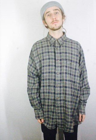 VINTAGE GREY CHECK FLANNEL SHIRT