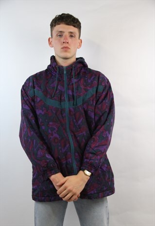 VINTAGE 90'S PATTERNED PURPLE HOODED JACKET