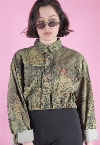 VINTAGE REWORKED CROP JACKET ORIGINAL US ARMY IN BROWN CAMO