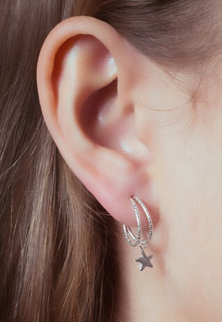 MOON AND STAR MINI HOOP EARRINGS STERLING SILVER