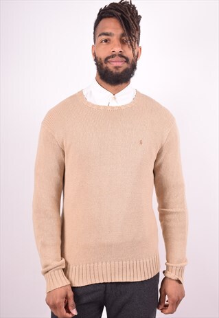 POLO RALPH LAUREN MENS VINTAGE JUMPER SWEATER SMALL BEIGE 90