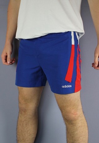 VINTAGE ADIDAS SHORTS IN BLUE WITH POCKETS, EMBROIDERED LOGO