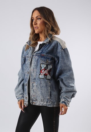 VINTAGE DENIM JACKET OVERSIZED FITTED UK 14 LARGE (JQDH)