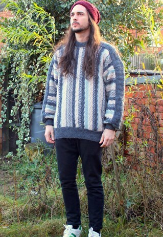 VINTAGE 80S KNIT JUMPER - LARGE - ART ABSTRACT JAZZY COSBY