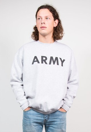 VINTAGE 90'S GREY US ARMY SWEATSHIRT JUMPER